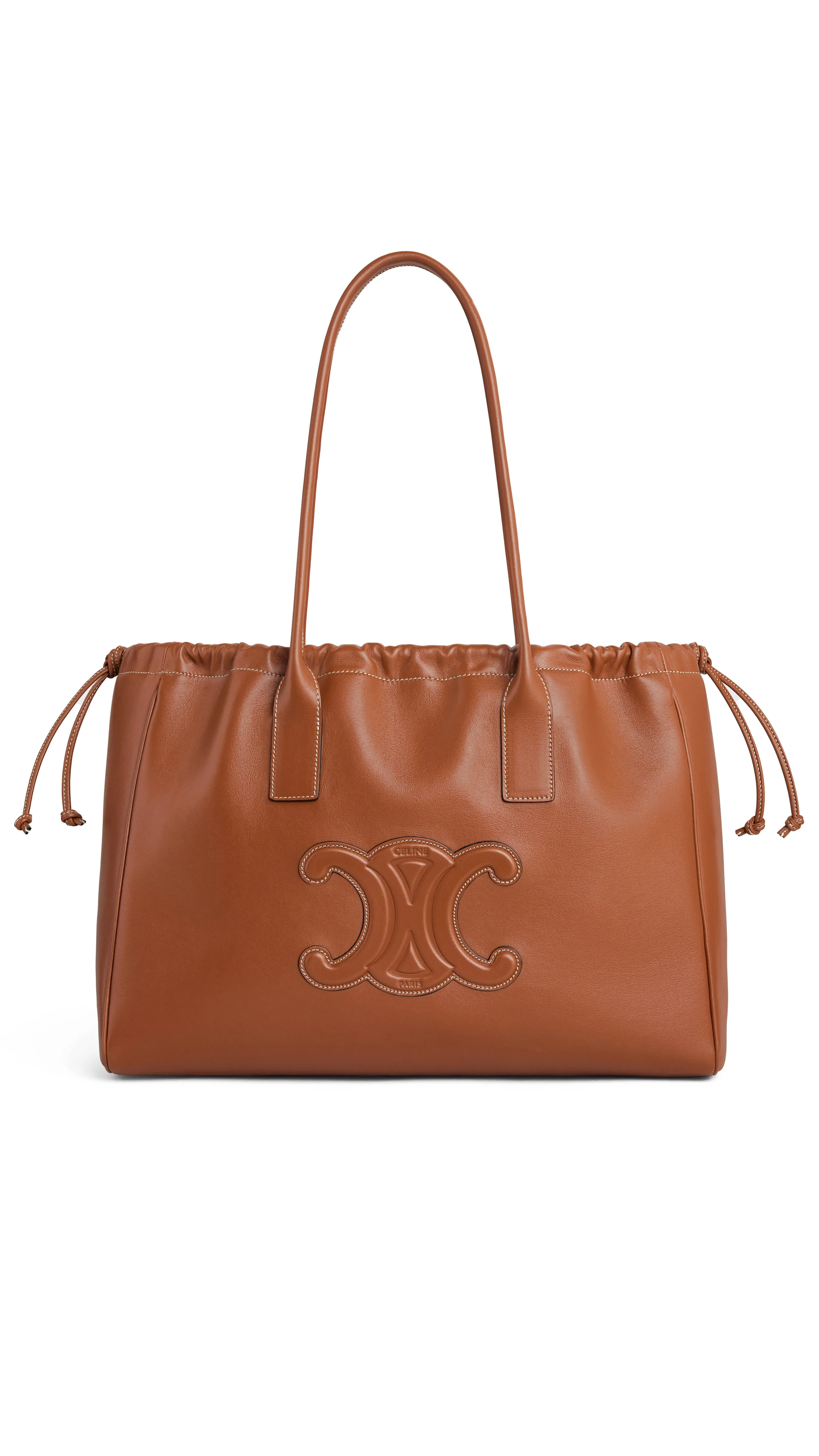 Tan Smooth Calfskin Cabas Drawstring Cuir Triomphe