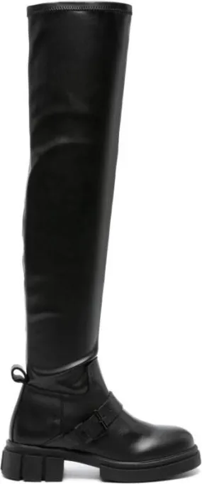 Thigh-high Faux-leather Boots Black