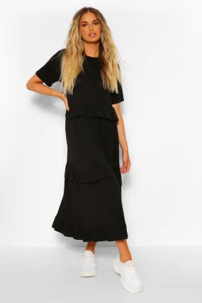 Tiered Ruffle Midi T-Shirt Dress