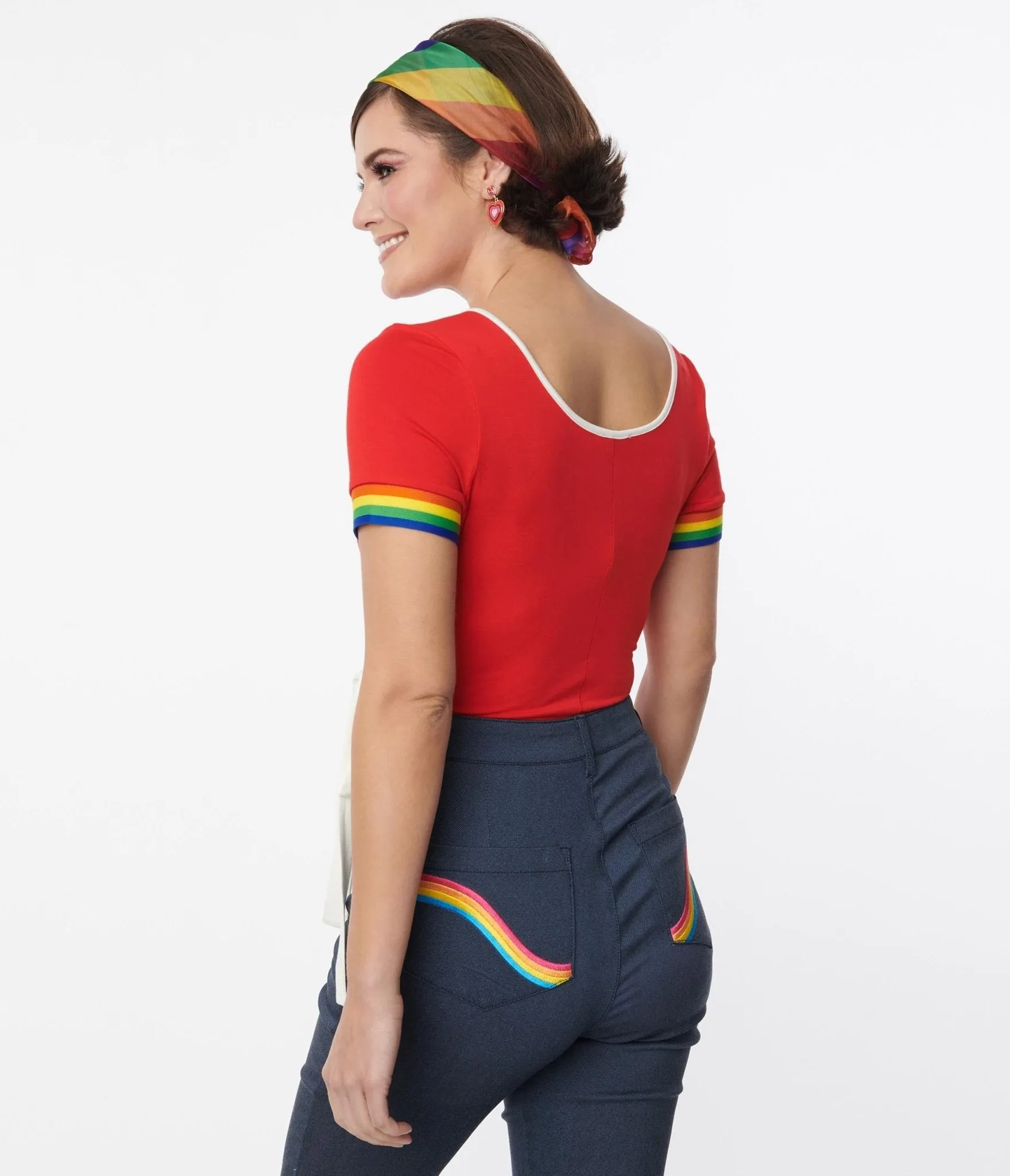 Vintage 1970s Red and Rainbow Skate Surplice Bodysuit