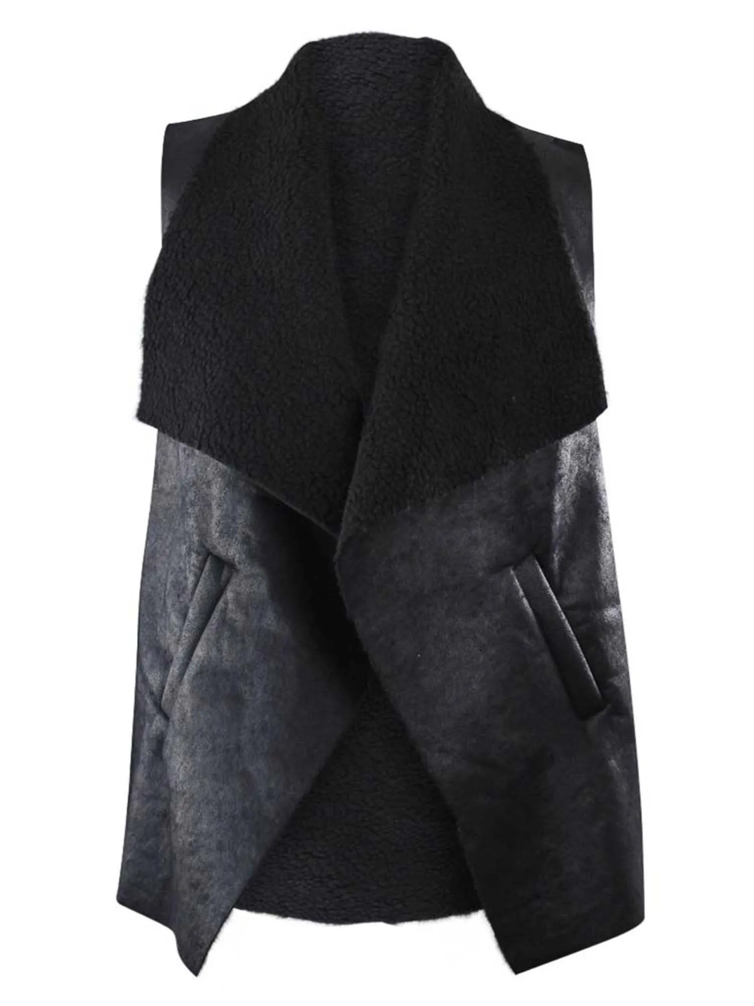 Vegan Leather Faux Fur Lined Vest With Collar