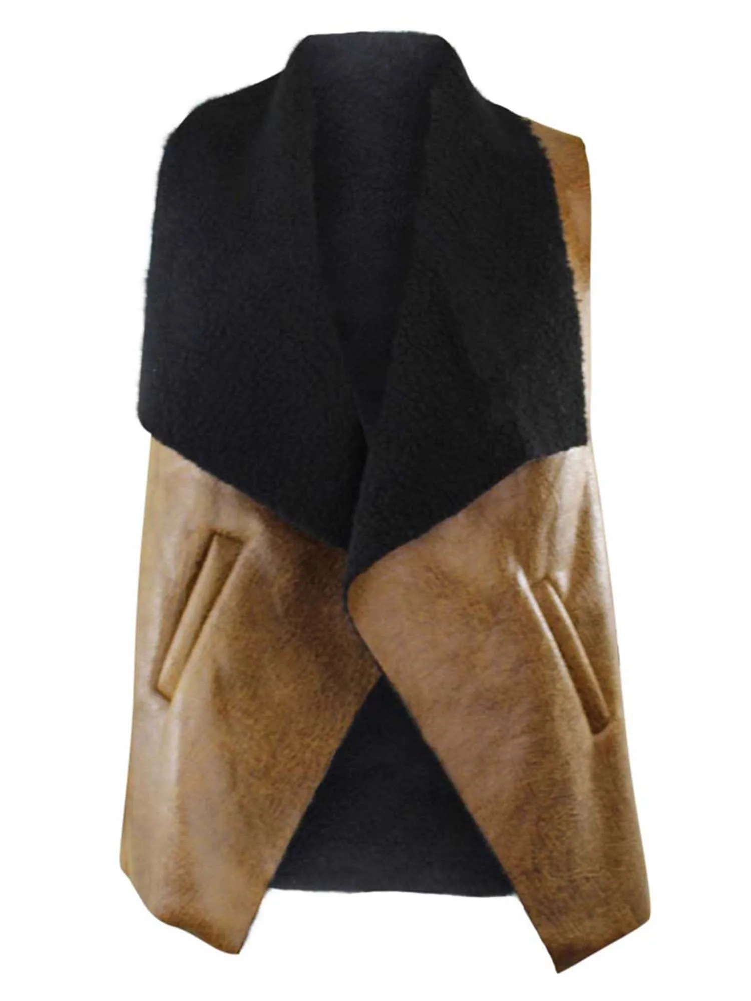 Vegan Leather Faux Fur Lined Vest With Collar