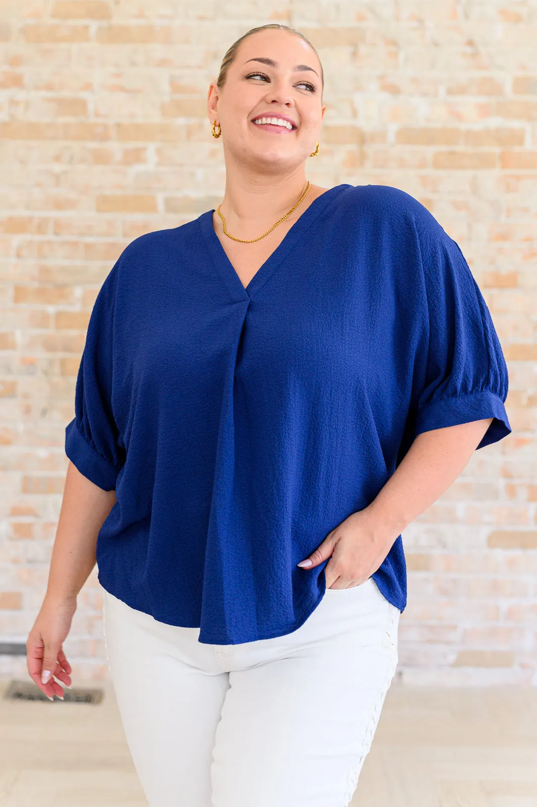 Versatile Navy V-Neck Blouse