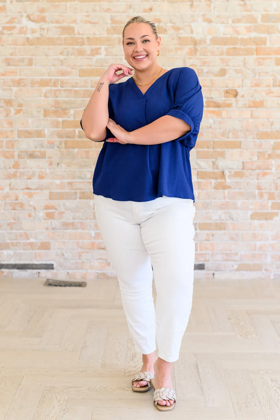 Versatile Navy V-Neck Blouse