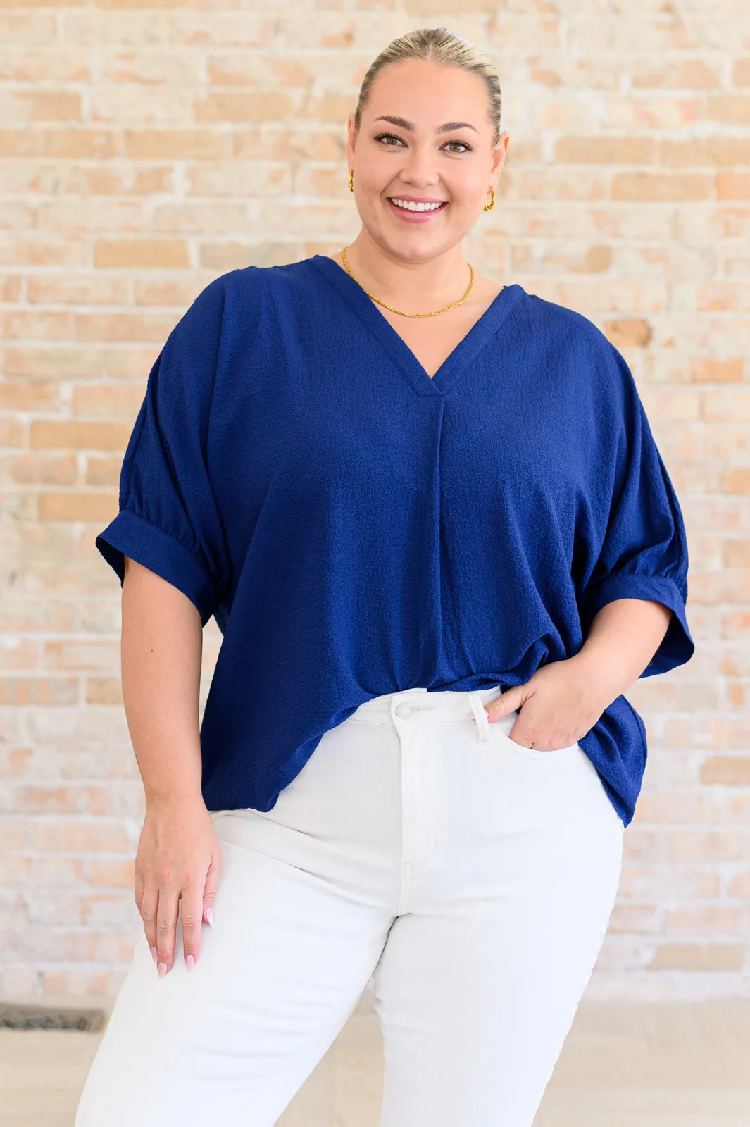 Versatile Navy V-Neck Blouse