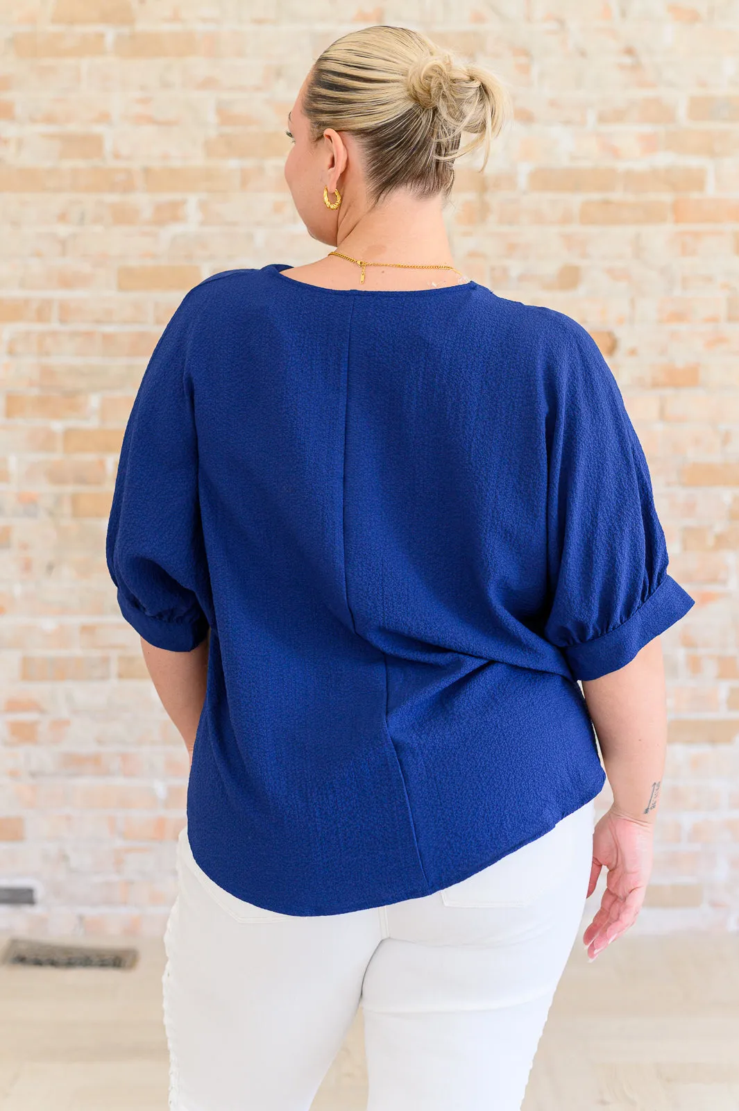 Versatile Navy V-Neck Blouse