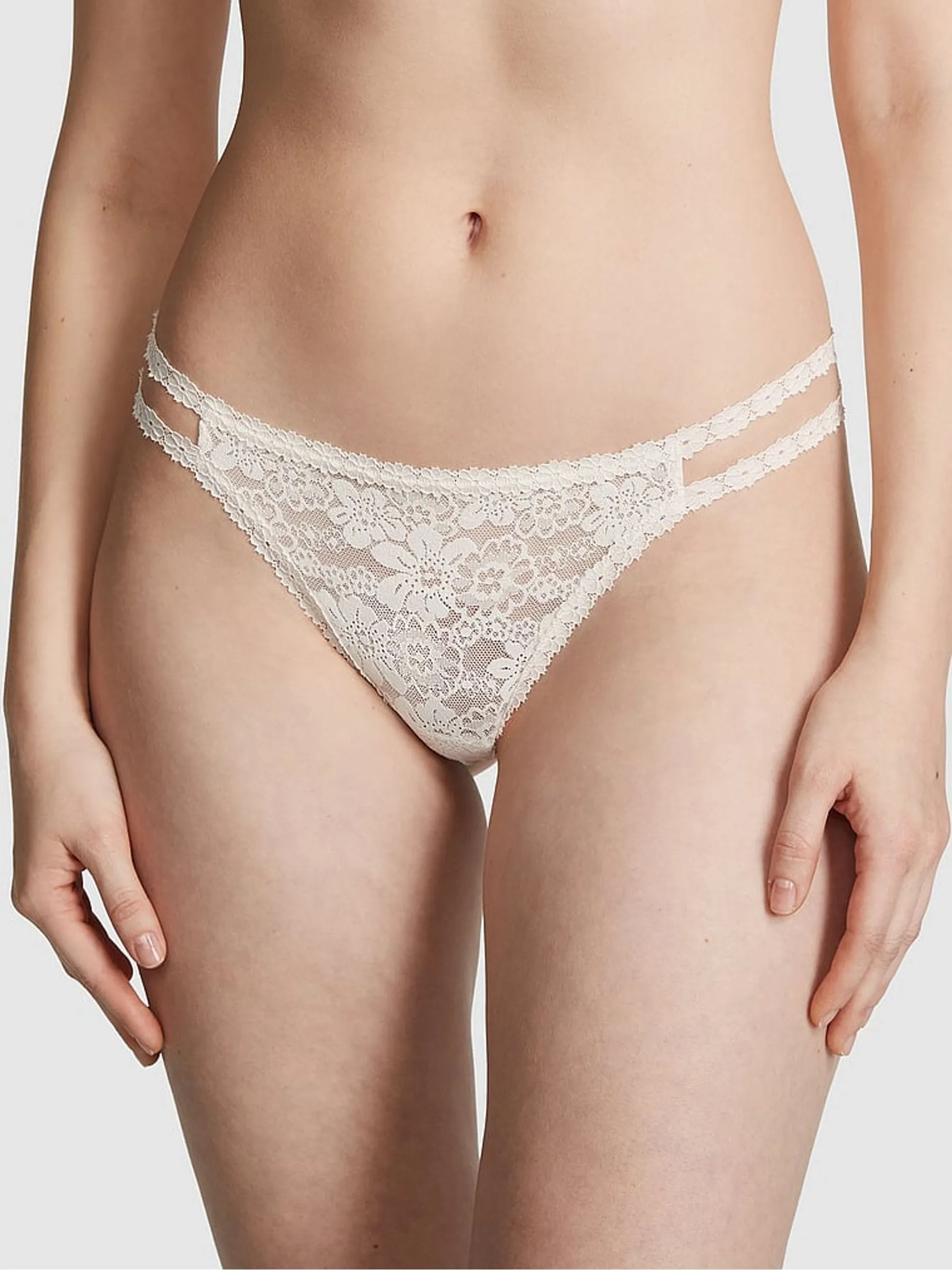 Victoria's Secret PINK Coconut White Thong Floral Lace Knickers