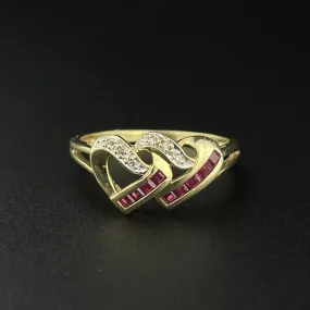 10K Gold Diamond Ruby Heart Ring Size 8