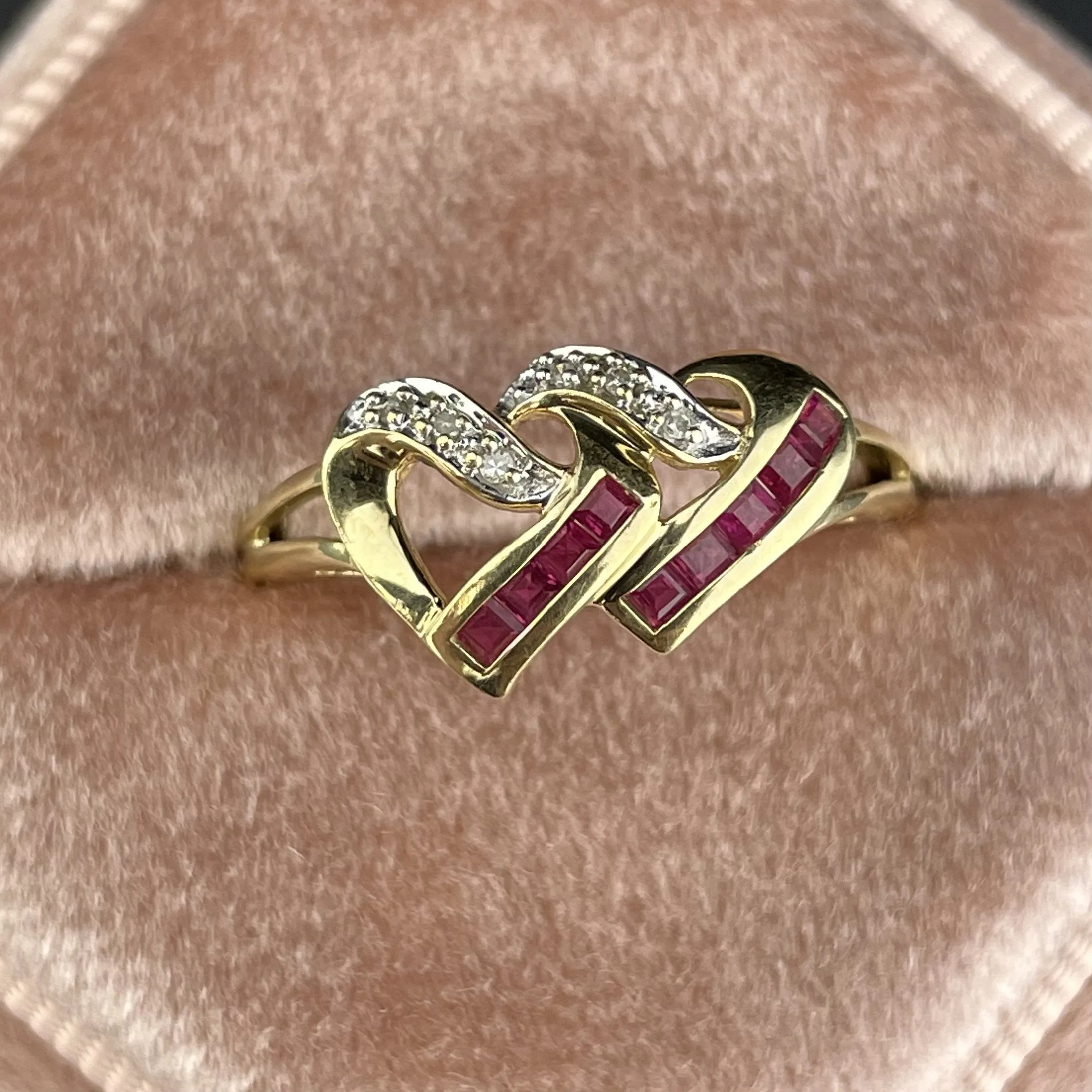 10K Gold Diamond Ruby Heart Ring Size 8