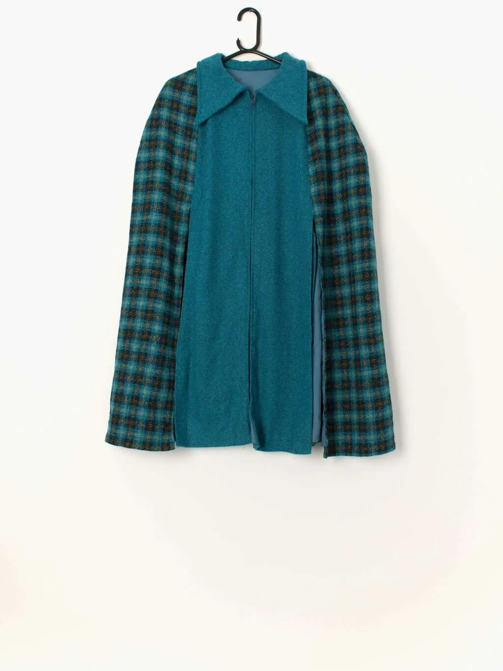 Blue Plaid Vintage Wool Cape – Small Size