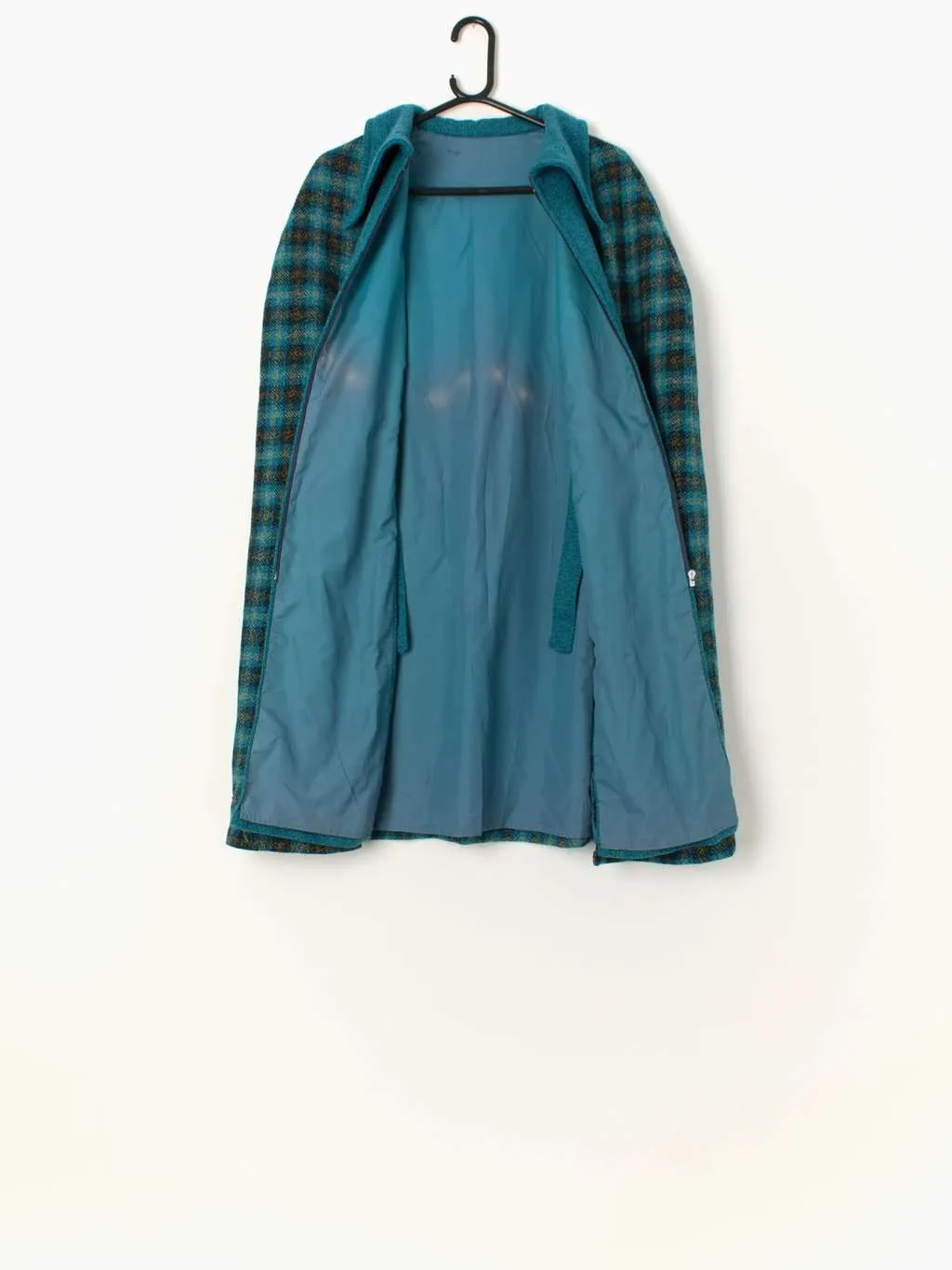 Blue Plaid Vintage Wool Cape – Small Size