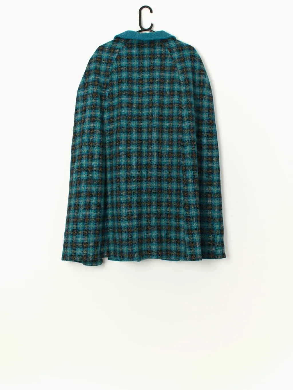 Blue Plaid Vintage Wool Cape – Small Size