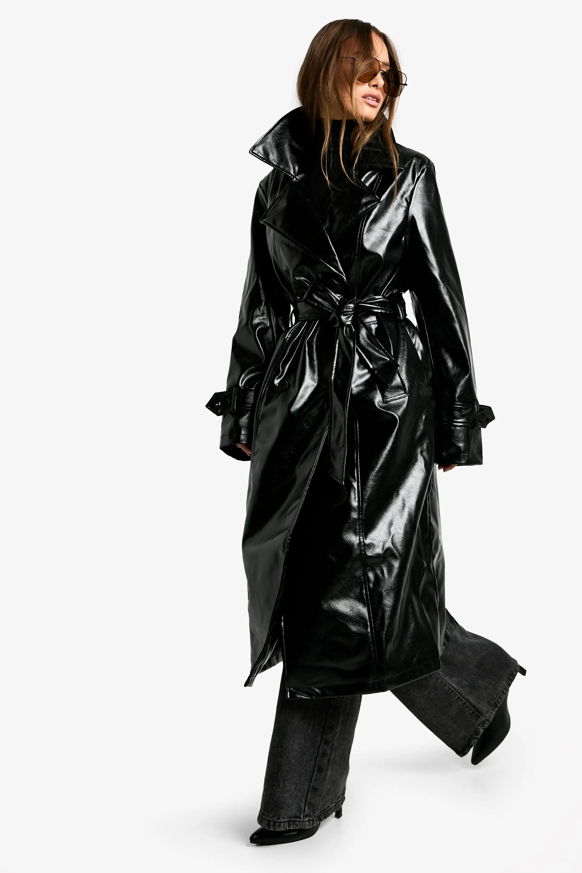 Vinyl Faux Leather Trench Coat