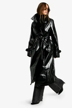 Vinyl Faux Leather Trench Coat