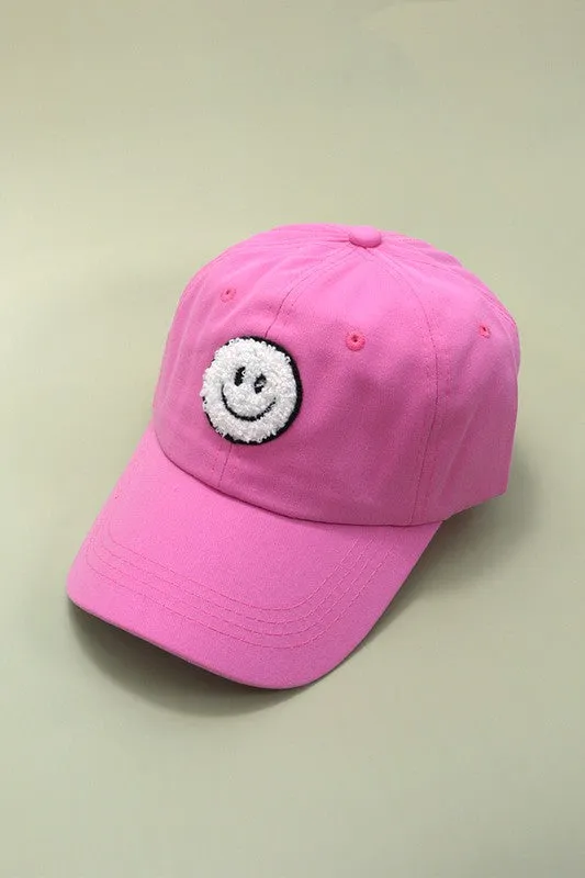 Washed Sherpa Ball Cap with Smiley Face