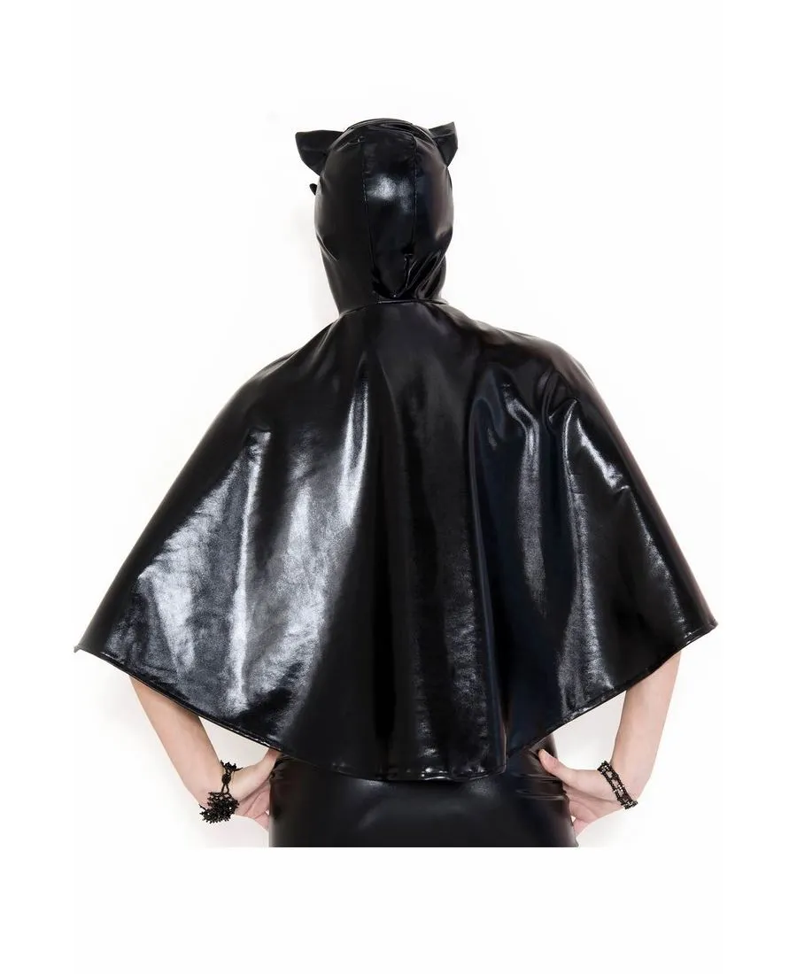 Black Bat Cosplay Cape and Mask with Wet Look