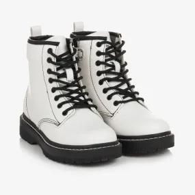 White & Black Faux Leather Boots for Girls