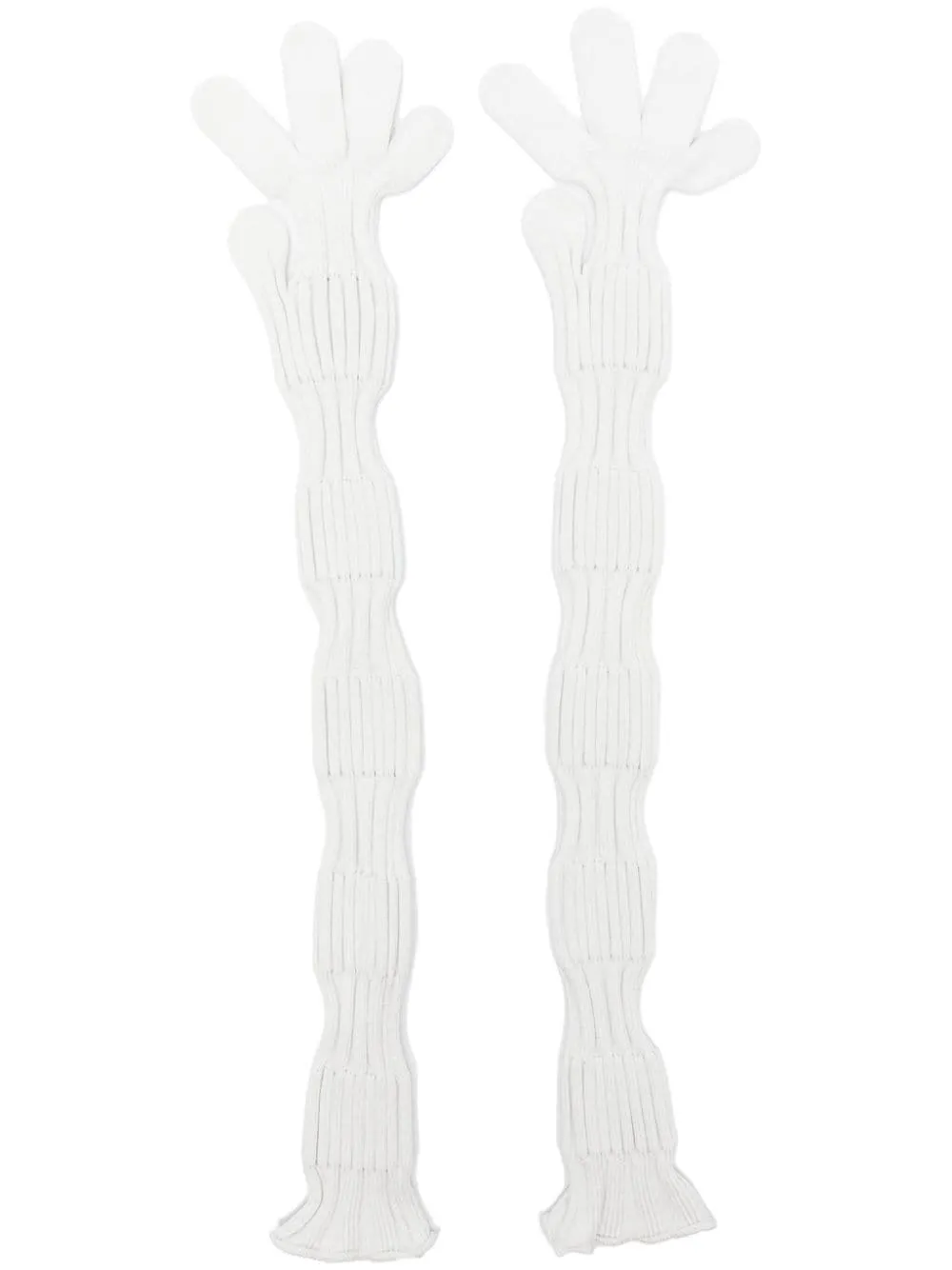 White Ribbed-Knit Gloves with Glitter Detail