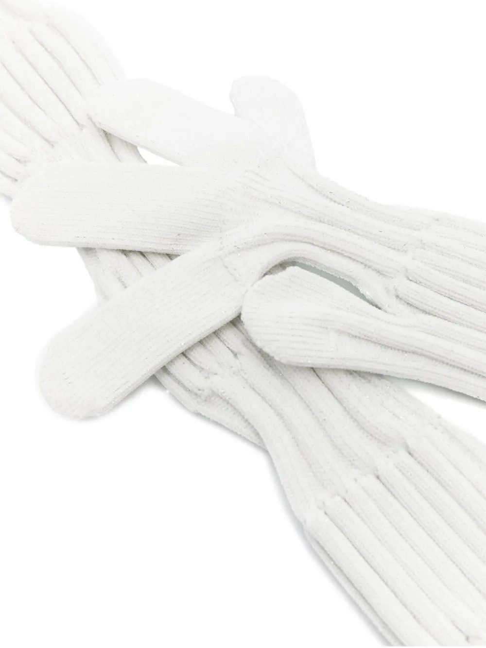 White Ribbed-Knit Gloves with Glitter Detail