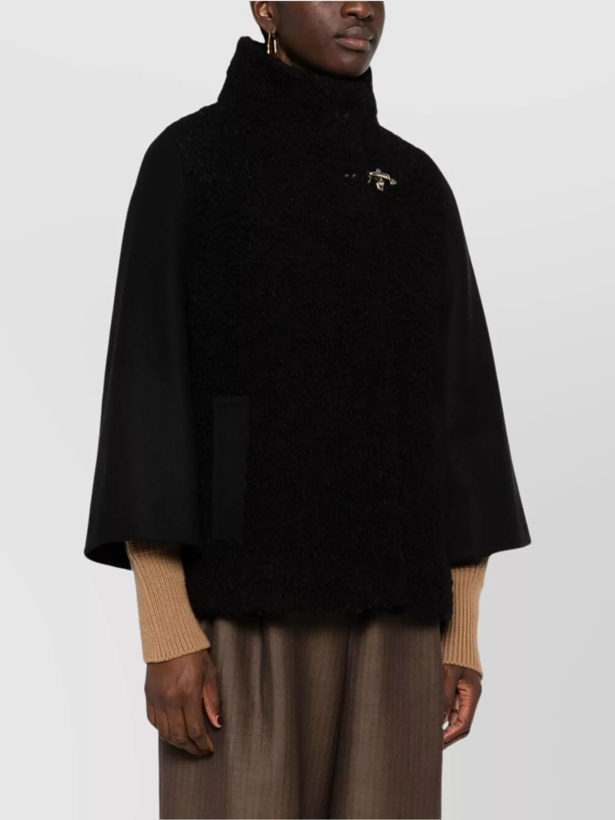 Women's Wool Cape with Bouclé Detailing