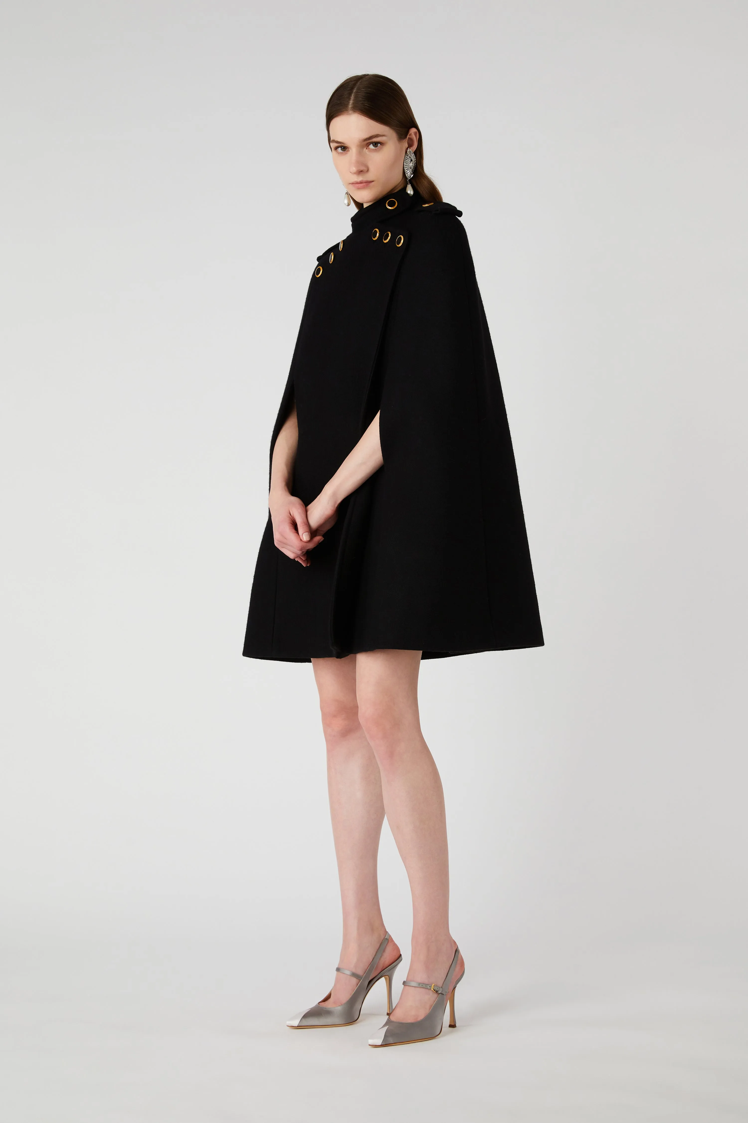 Women's Wool Cape with Jewel Buttons