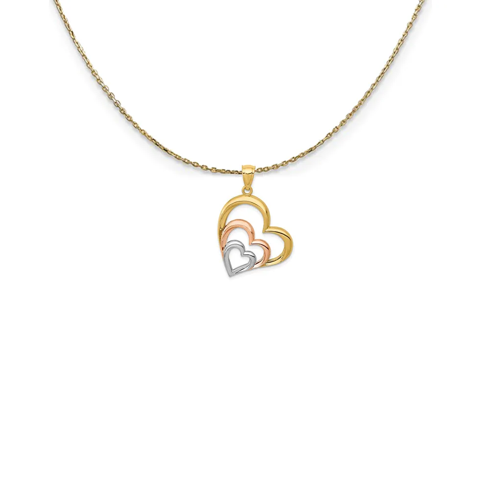 Yellow & Rose Gold Triple Heart Necklace with Rhodium