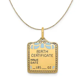 Yellow Gold Blue Enamel Birth Certificate Necklace