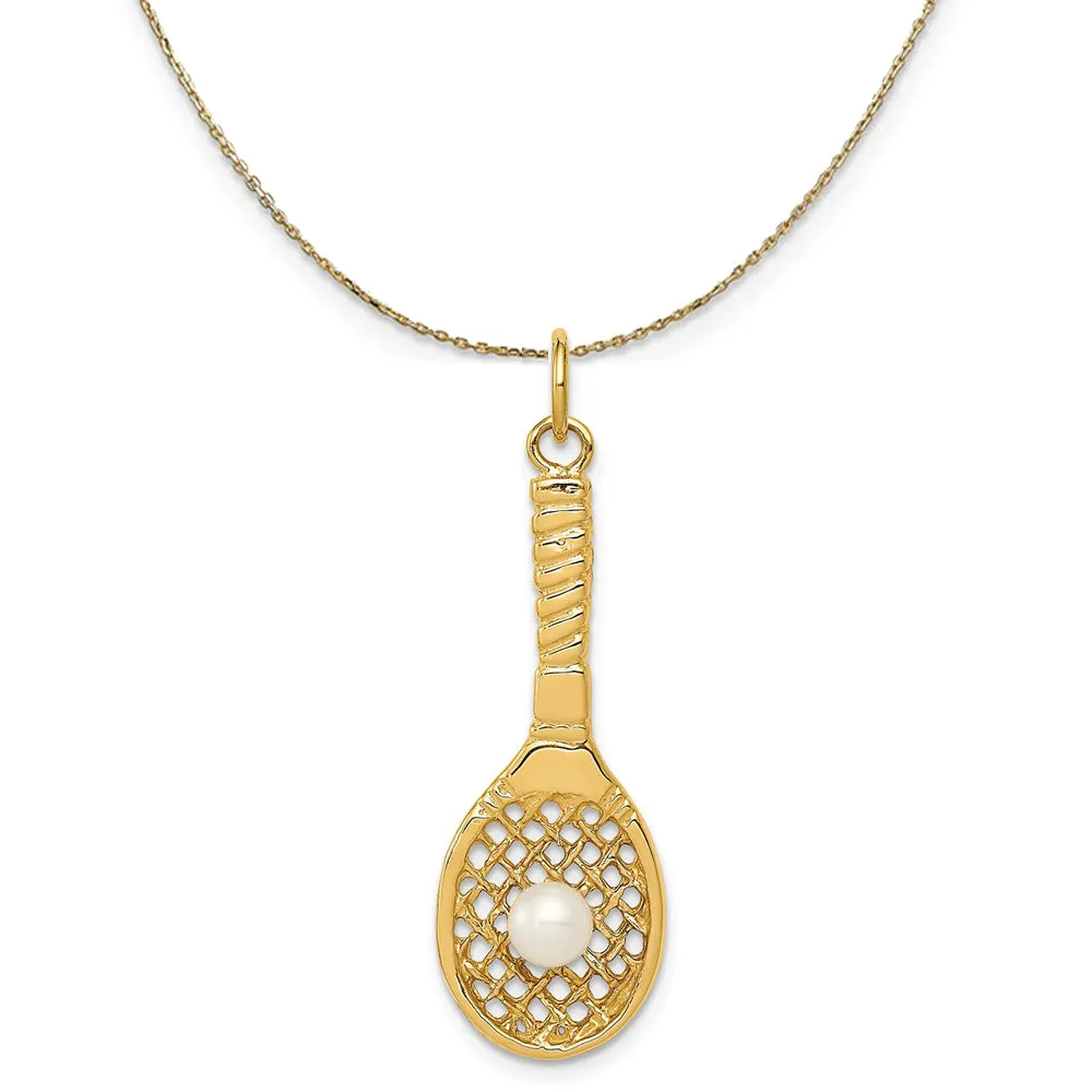 Yellow Gold FW Cultured Pearl Tennis Racquet Necklace