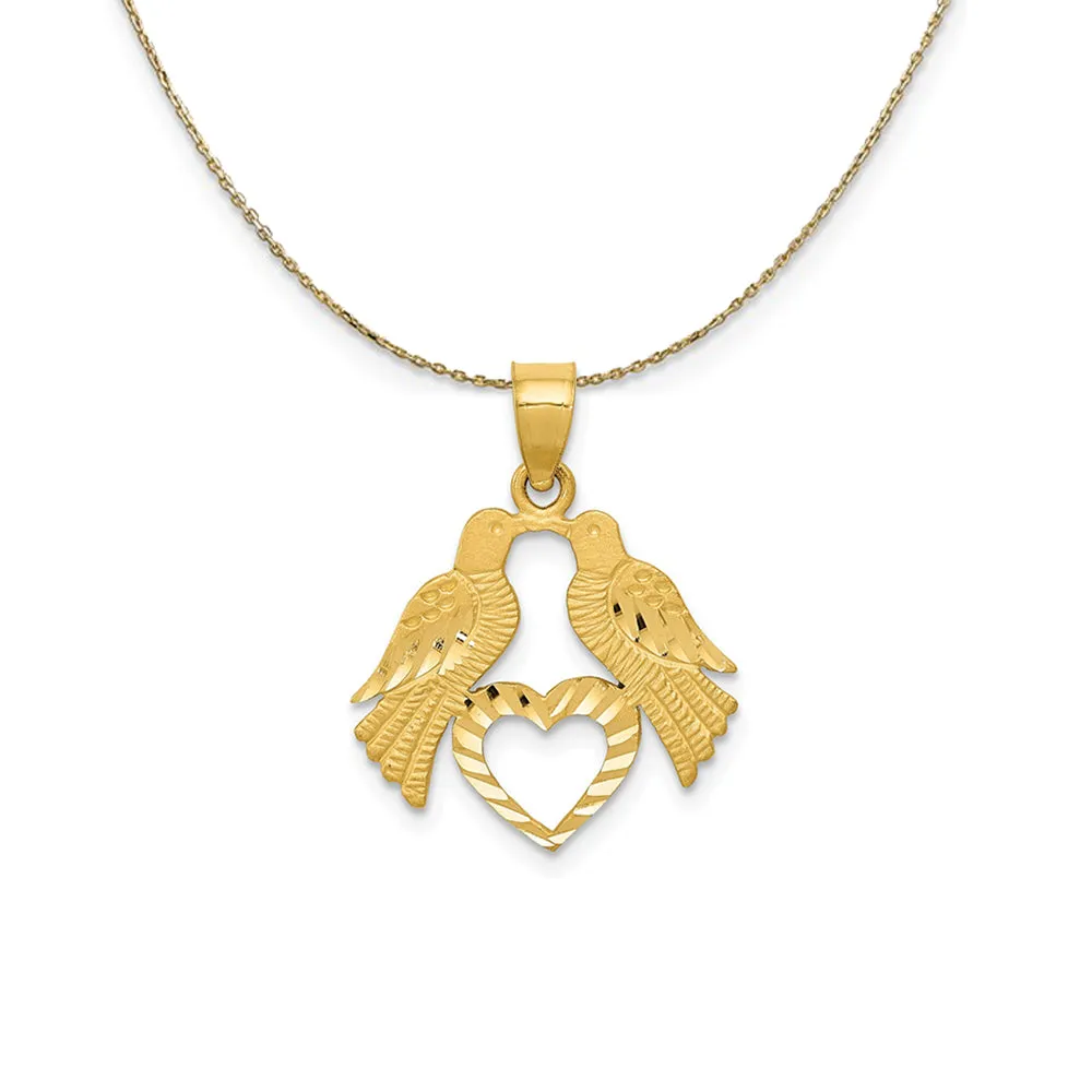 Yellow Gold Diamond Cut Love Birds Necklace