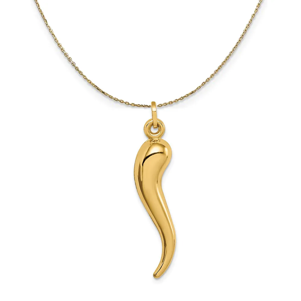 Yellow Gold Large 3D Hollow Italian Horn Necklace