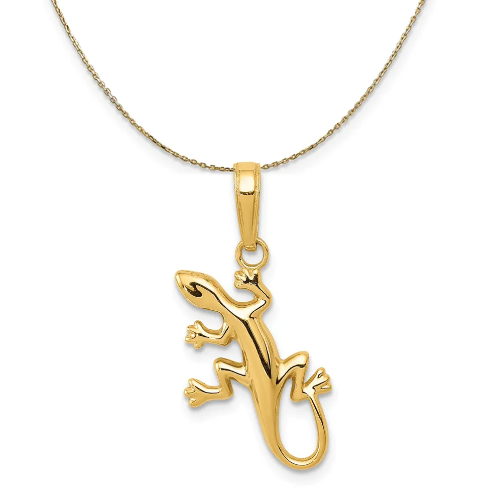 Yellow Gold Small 2D Polished Lizard Necklace