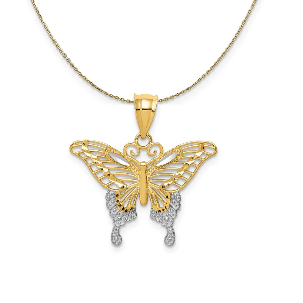 Yellow Gold Rhodium 22mm Diamond Cut Butterfly Necklace