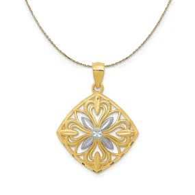 Yellow Gold Rhodium Fancy Square Necklace