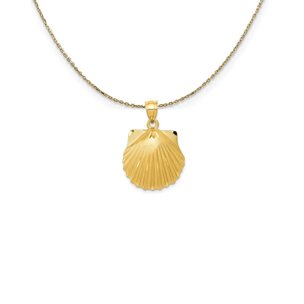 Yellow Gold Satin and Diamond Cut Seashell Necklace