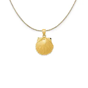 Yellow Gold Satin and Diamond Cut Seashell Necklace