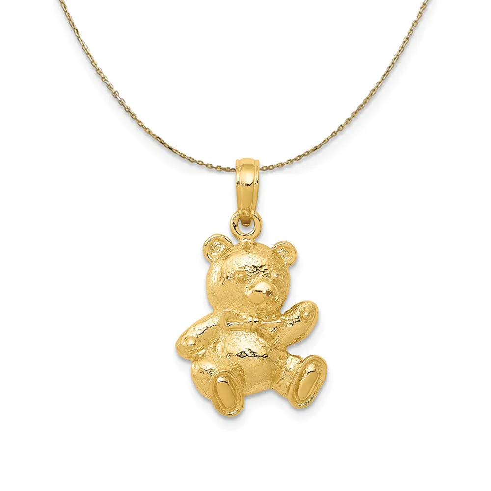 Yellow Gold 2D Teddy Bear Pendant Necklace