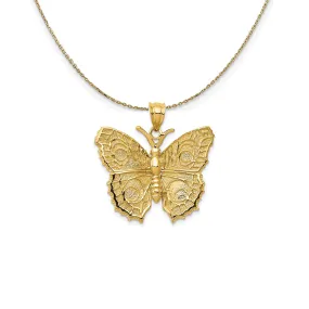 Yellow Gold Textured Butterfly Necklace